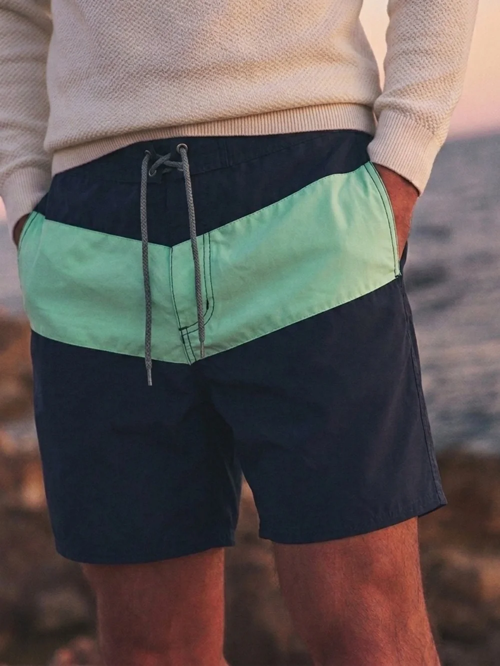 Marine Layer Navy Colorblock Board Swim Trunks Size 34 Large Beach Surf Nautical